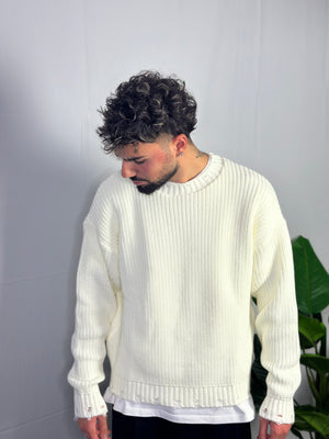 Maglione Sfrangiato Bianco