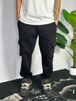 Pantalone Tuta Cargo Felpato Nero