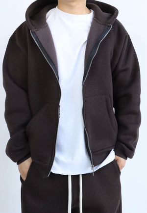 Felpa Boxy Fit Zip Marrone
