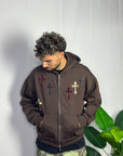Hoodie Zip Crosses Marrone