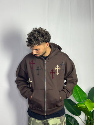 Hoodie Zip Crosses Marrone