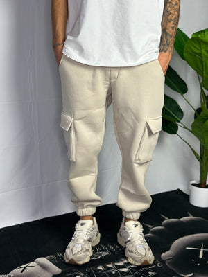 Pantalone Tuta Cargo Felpato Beige