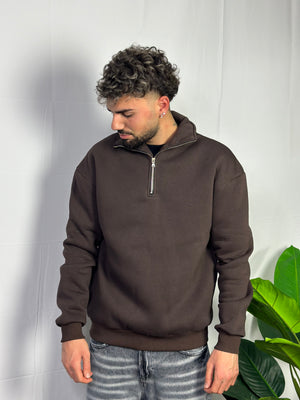 Felpa Mezza Zip Marrone