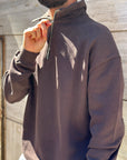 Felpa Garzata Mezza Zip Marrone