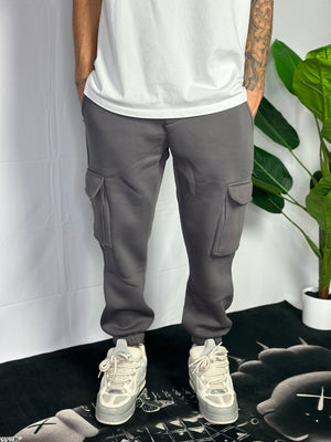 Pantalone Tuta Cargo Felpato Piombo