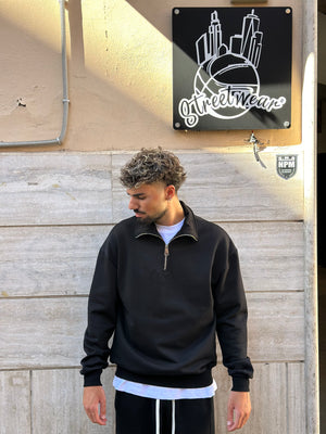 Felpa Garzata Mezza Zip Nera