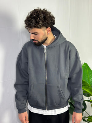 Felpa Boxy Fit Zip Piombo