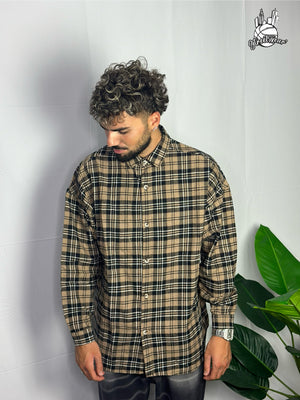 Camicia Over Quadri Beige