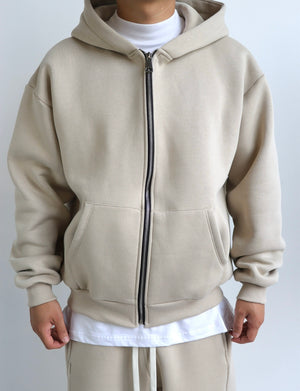 Felpa Boxy Fit Zip Beige