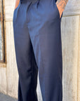 Pantalone Elegante Fondo Largo Blu Notte