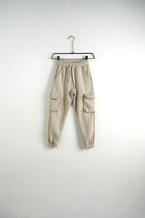 Pantalone Tuta Cargo Felpato Beige