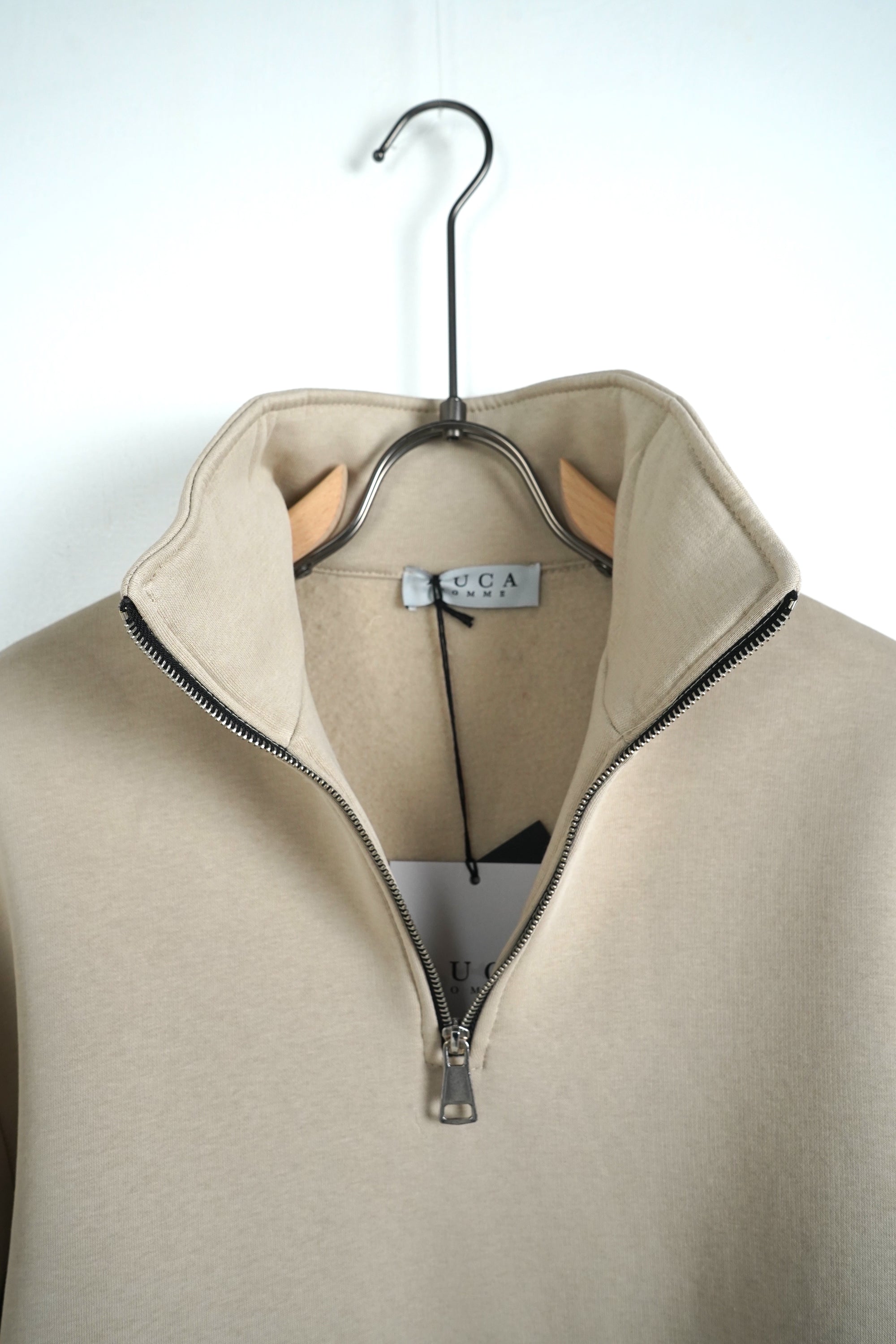 Felpa Collo Alto Zip Beige