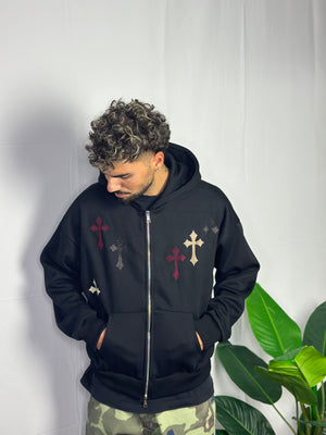 Hoodie Zip Crosses Nera