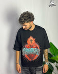 T-shirt Heart And Roses Nera