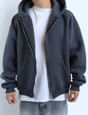 Felpa Boxy Fit Zip Piombo
