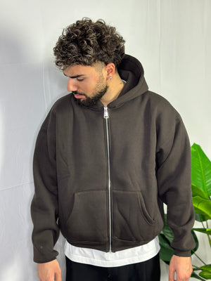 Felpa Boxy Fit Zip Marrone