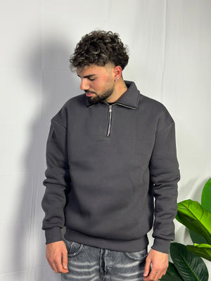 Felpa Mezza Zip Piombo